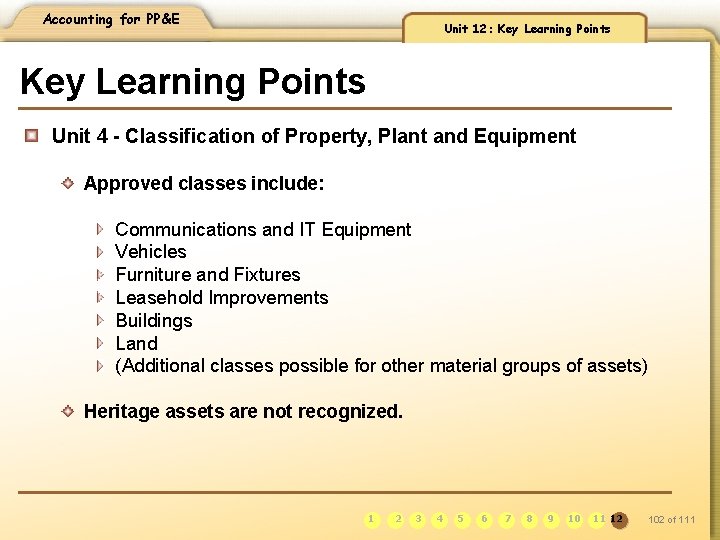 Accounting for PP&E Unit 12: Key Learning Points Unit 4 - Classification of Property,