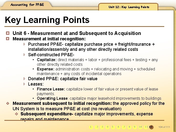 Accounting for PP&E Unit 12: Key Learning Points Unit 6 - Measurement at and