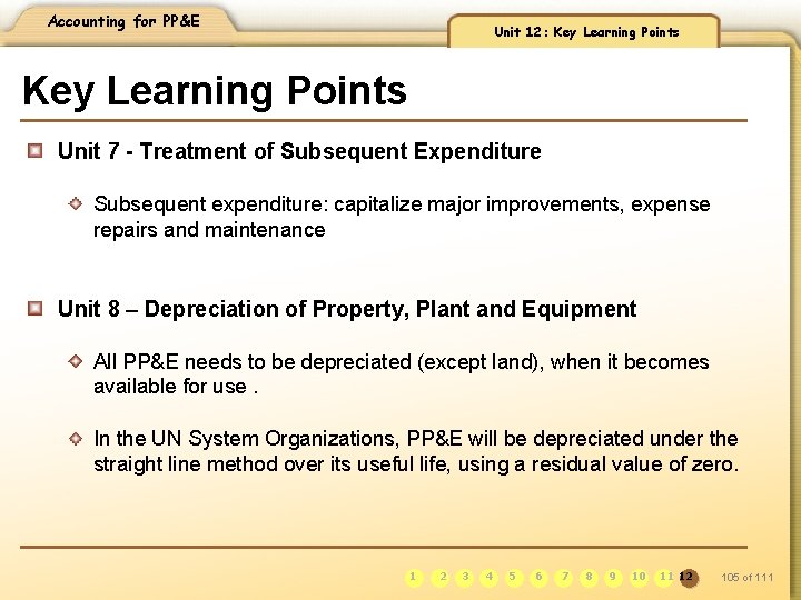 Accounting for PP&E Unit 12: Key Learning Points Unit 7 - Treatment of Subsequent