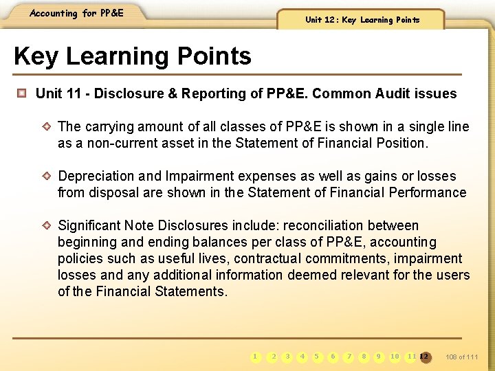 Accounting for PP&E Unit 12: Key Learning Points Unit 11 - Disclosure & Reporting