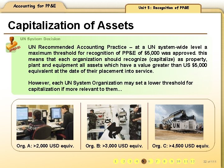 Accounting for PP&E Unit 5: Recognition of PP&E Capitalization of Assets UN Recommended Accounting