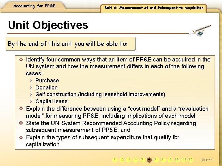 Accounting for PP&E Unit 6: Measurement at and Subsequent to Acquisition Unit Objectives By