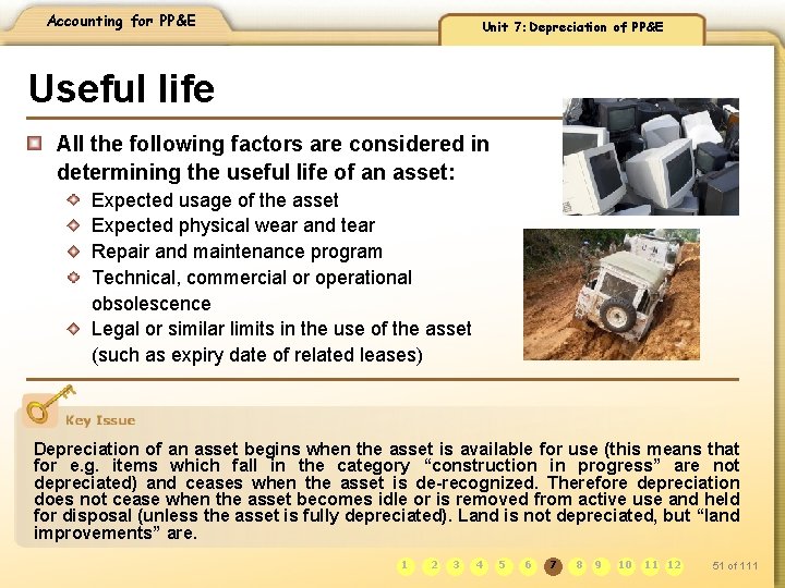 Accounting for PP&E Unit 7: Depreciation of PP&E Useful life All the following factors