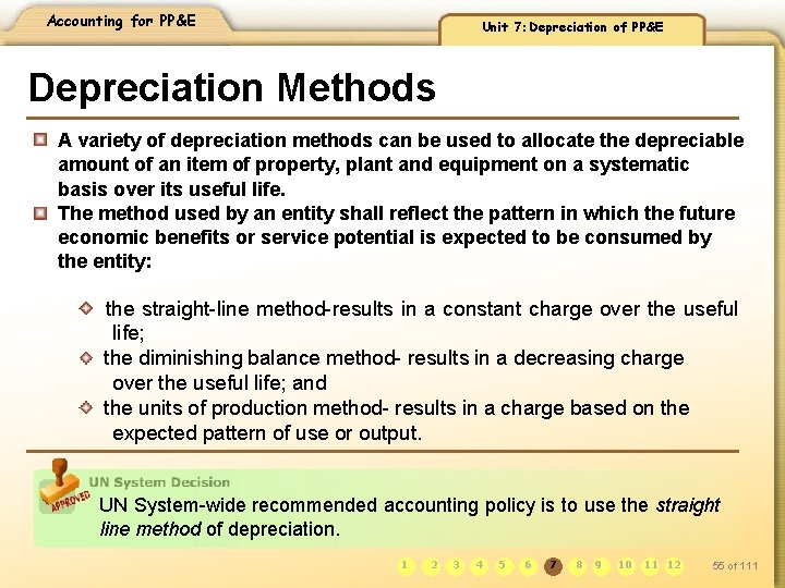 Accounting for PP&E Unit 7: Depreciation of PP&E Depreciation Methods A variety of depreciation