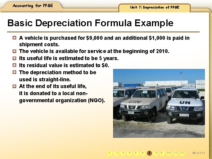 Accounting for PP&E Unit 7: Depreciation of PP&E Basic Depreciation Formula Example A vehicle