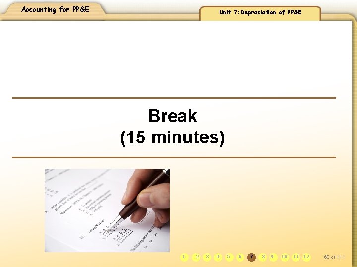 Accounting for PP&E Unit 7: Depreciation of PP&E Break (15 minutes) llllll 1 2