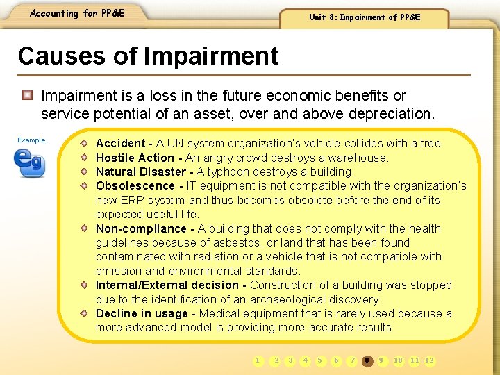 Accounting for PP&E Unit 8: Impairment of PP&E Causes of Impairment is a loss