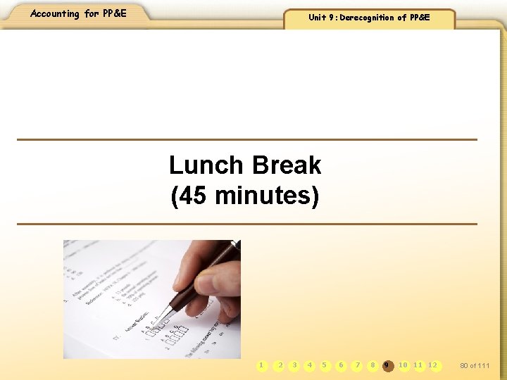 Accounting for PP&E Unit 9: Derecognition of PP&E Lunch Break (45 minutes) llllll 1