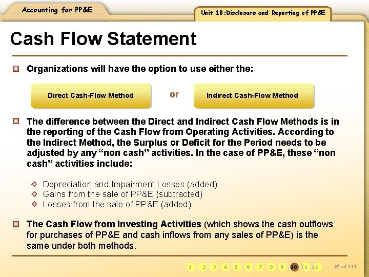 Accounting for PP&E Unit 10: Disclosure and Reporting of PP&E Cash Flow Statement Organizations