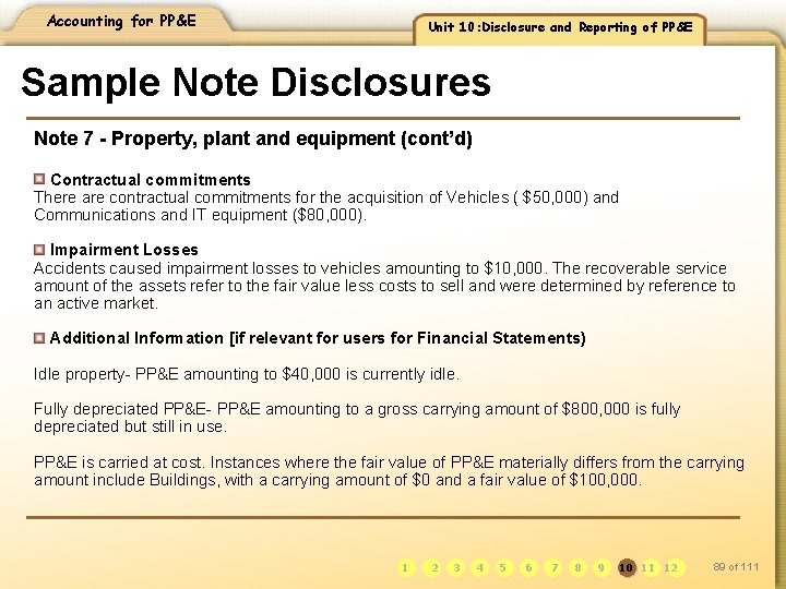 Accounting for PP&E Unit 10: Disclosure and Reporting of PP&E Sample Note Disclosures Note