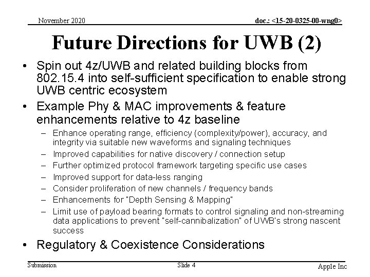 November 2020 doc. : <15 -20 -0325 -00 -wng 0> Future Directions for UWB