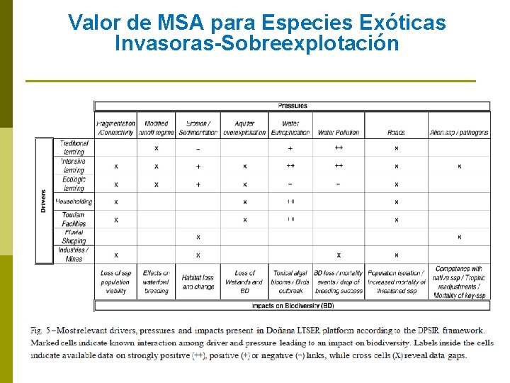 Valor de MSA para Especies Exóticas Invasoras-Sobreexplotación 