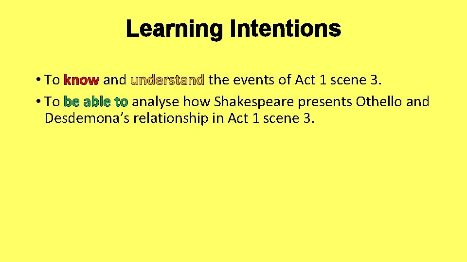 Learning Intentions • To know and understand the events of Act 1 scene 3.