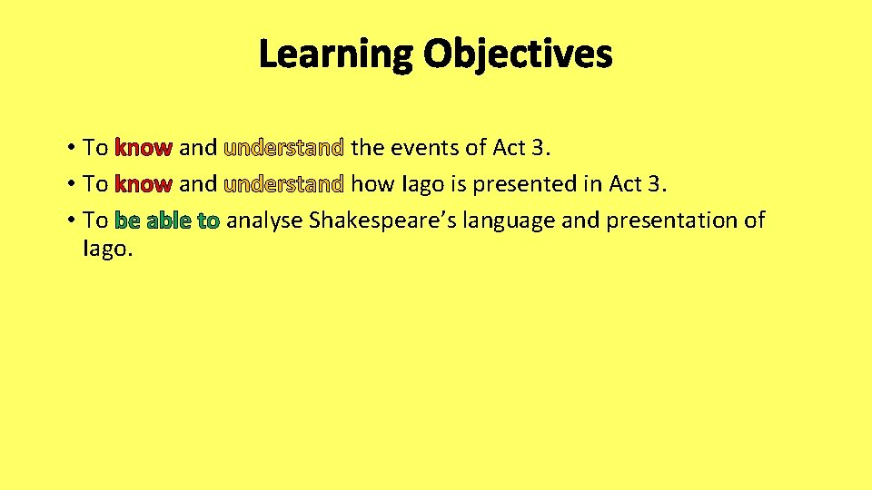 Learning Objectives • To know and understand the events of Act 3. • To