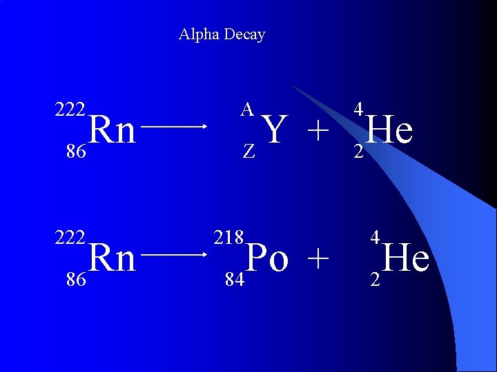Alpha Decay 222 Rn 86 A 4 Y He + Z 2 218 Po