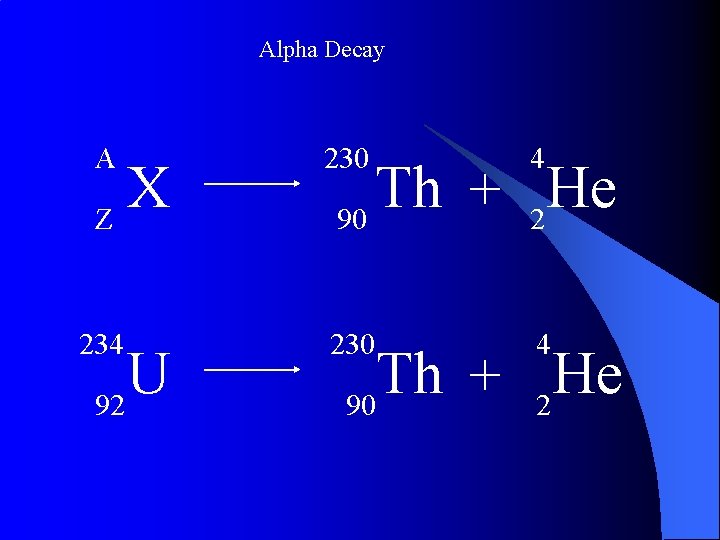 Alpha Decay A 230 4 X Z U 92 Th He + 90 2