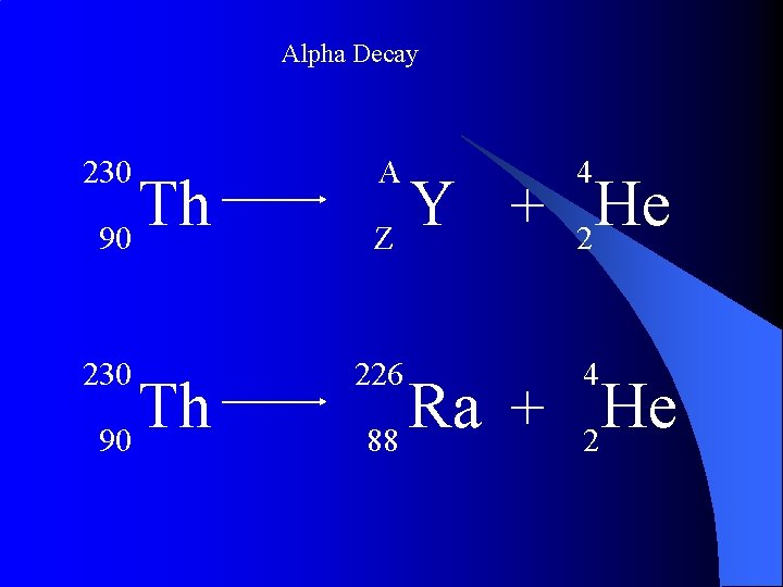 Alpha Decay 230 Th 90 A 4 226 4 Y He + Z 2