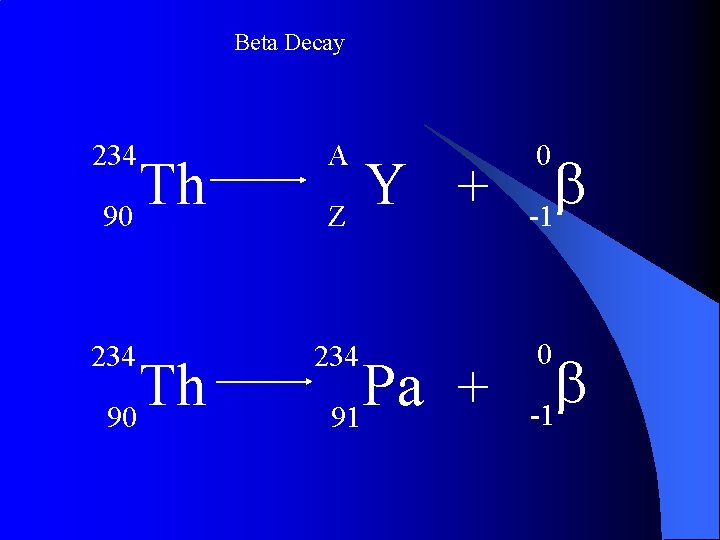 Beta Decay 234 A 234 Th 90 Y + Z Pa + 91 0