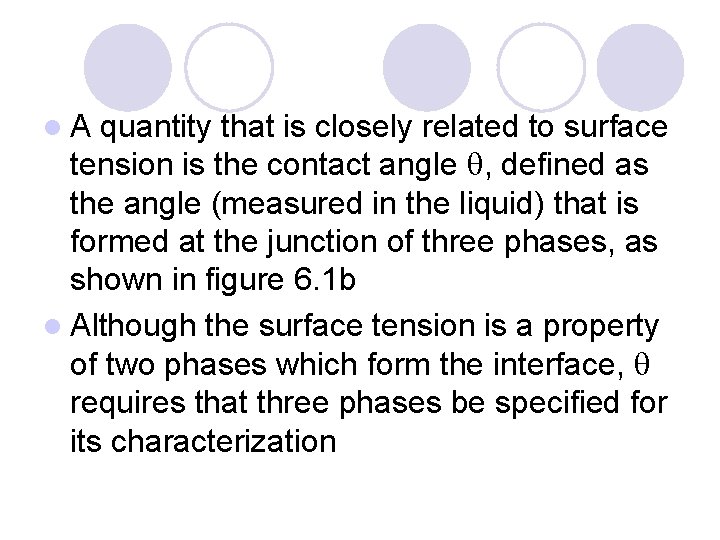 l. A quantity that is closely related to surface tension is the contact angle