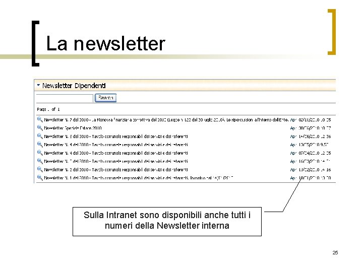 La newsletter Sulla Intranet sono disponibili anche tutti i numeri della Newsletter interna 25