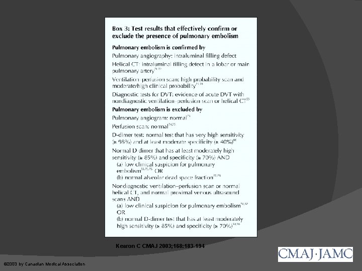 Kearon C CMAJ 2003; 168: 183 -194 © 2003 by Canadian Medical Association 