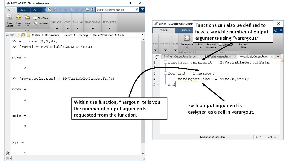 Functions can also be defined to have a variable number of output arguments using Functions can also be defined to have a variable number of output arguments using