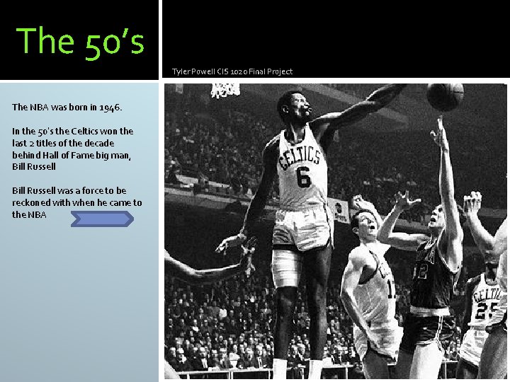 The 50’s Tyler Powell CIS 1020 Final Project The NBA was born in 1946.