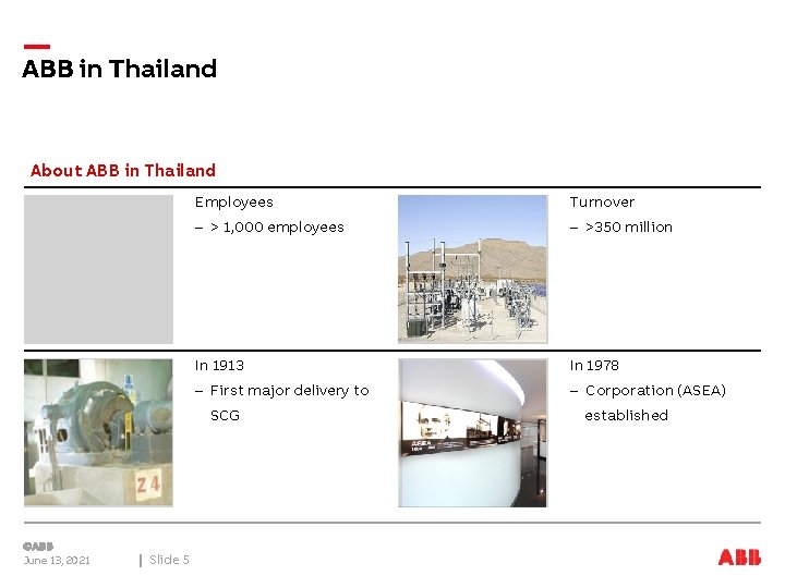 ABB in Thailand About ABB in Thailand Employees Turnover – > 1, 000 employees