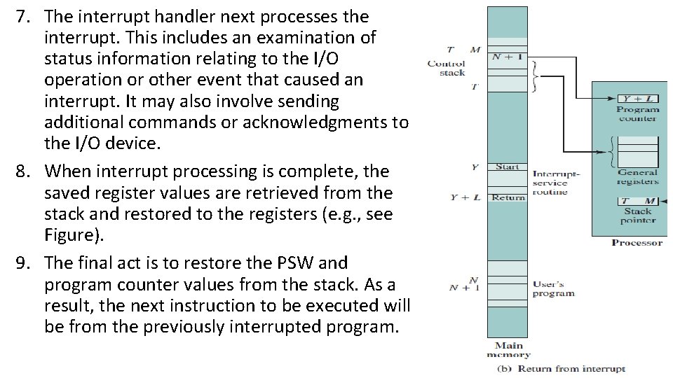 7. The interrupt handler next processes the interrupt. This includes an examination of status