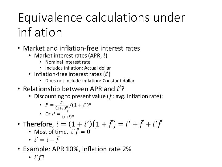 Equivalence calculations under inflation • 