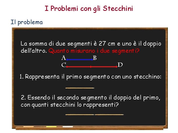 I Problemi con gli Stecchini Il problema La somma di due segmenti è 27