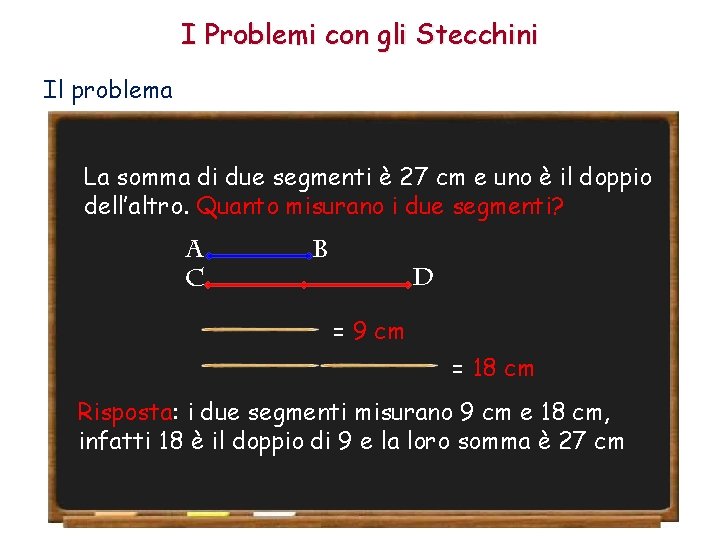 I Problemi con gli Stecchini Il problema La somma di due segmenti è 27