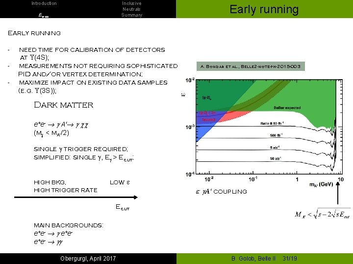 Introduction Inclusive Neutrals Summary Emiss Early running - need time for calibration of detectors