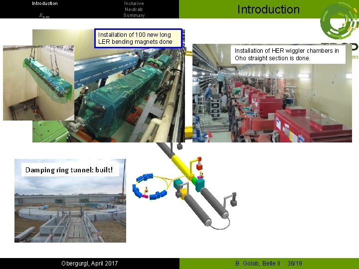 Introduction Inclusive Neutrals Summary Emiss Introduction Installation of 100 new long LER bending magnets