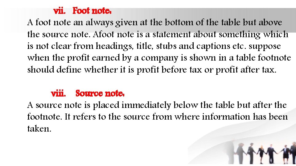 vii. Foot note: A foot note an always given at the bottom of the