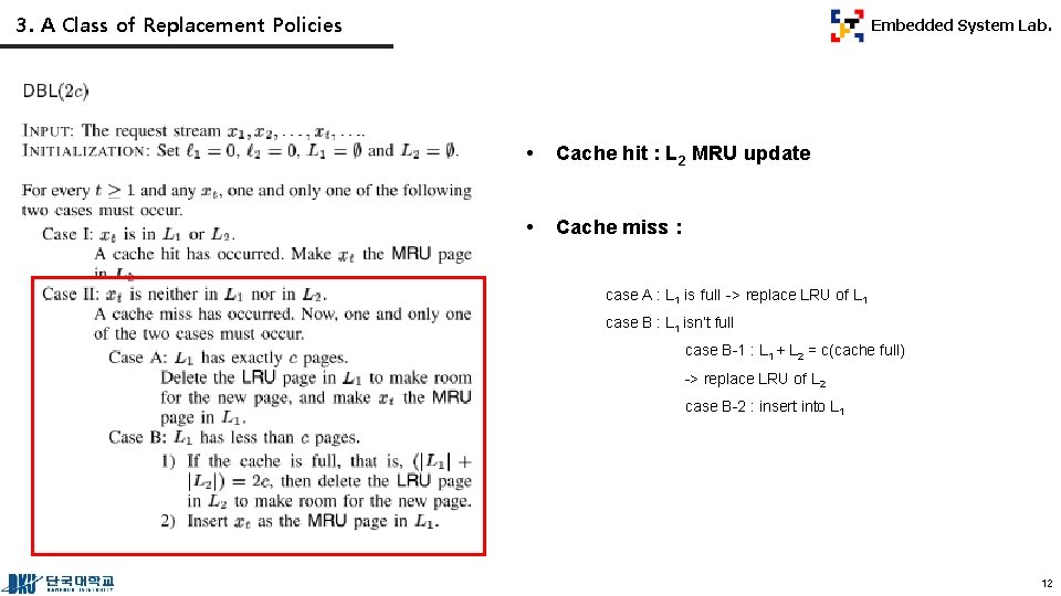 3. A Class of Replacement Policies Embedded System Lab. • Cache hit : L