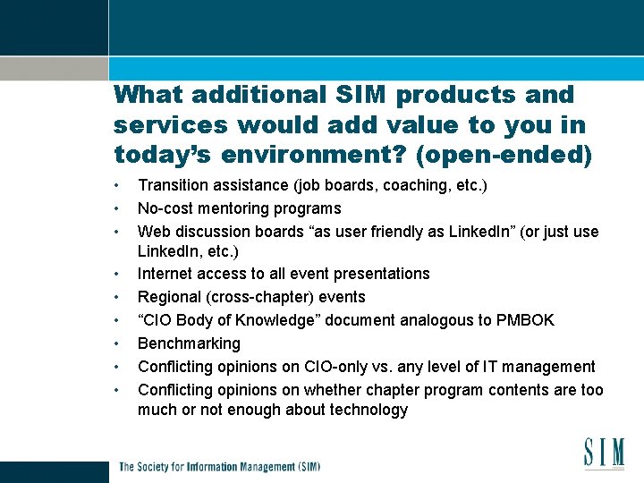 What additional SIM products and services would add value to you in today’s environment?