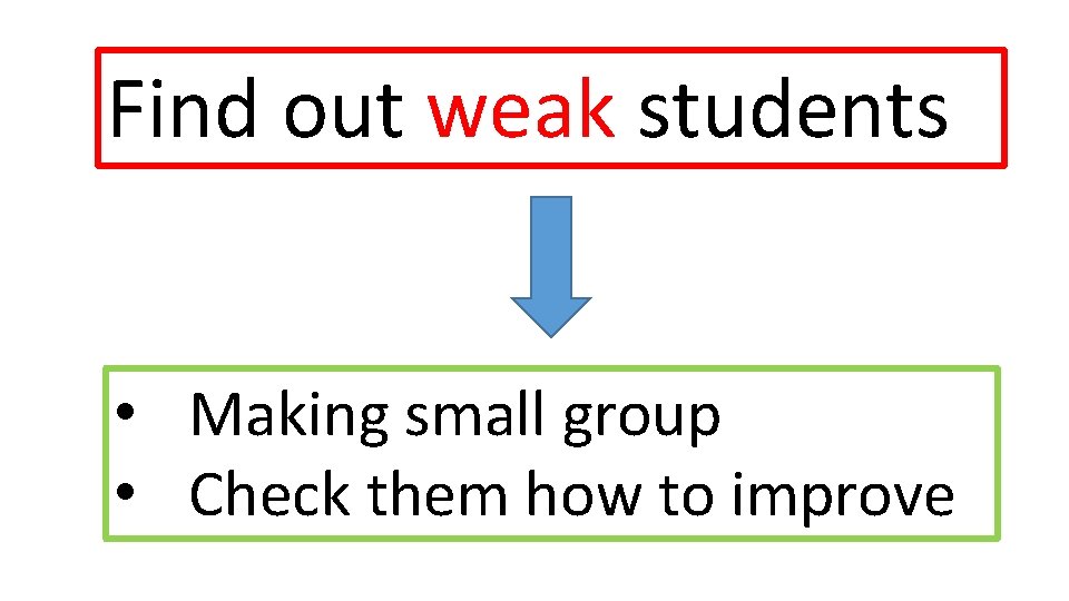 Find out weak students • Making small group • Check them how to improve