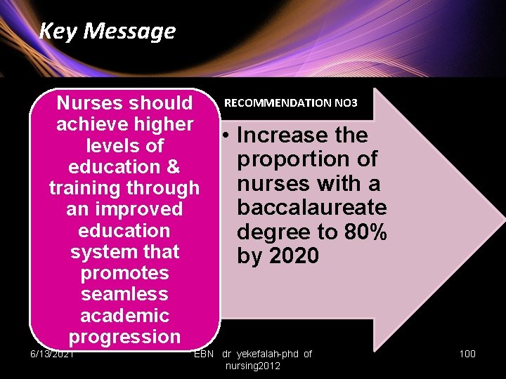 Key Message Nurses should achieve higher levels of education & training through an improved