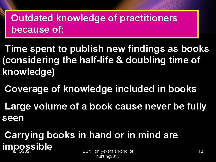 Outdated knowledge of practitioners because of: Time spent to publish new findings as books