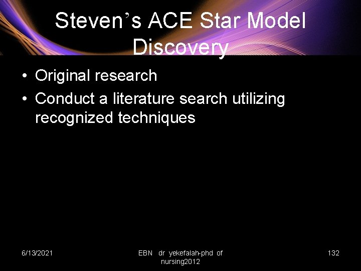 Steven’s ACE Star Model Discovery • Original research • Conduct a literature search utilizing