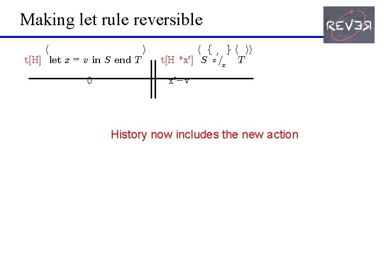 Making let rule reversible h i t[H] let x = v in S end