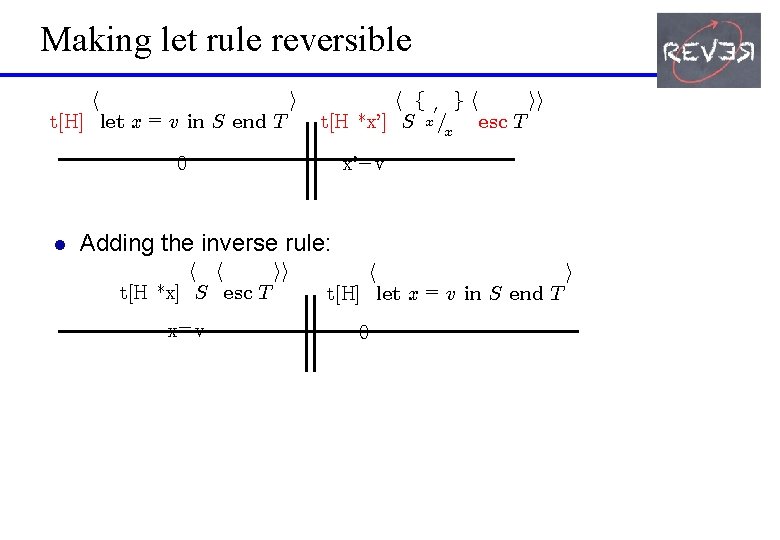 Making let rule reversible h i t[H] let x = v in S end