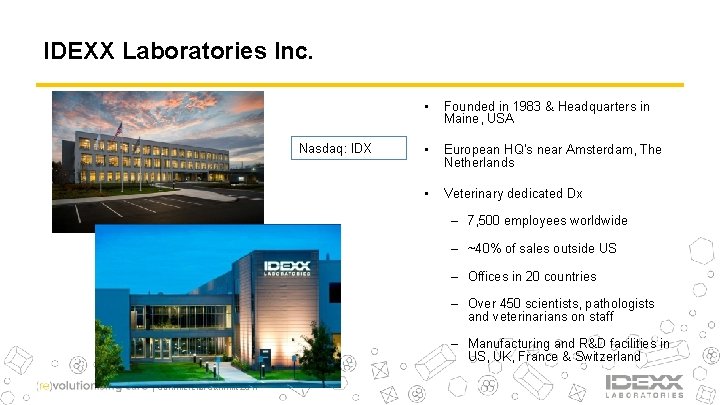 IDEXX Laboratories Inc. Nasdaq: IDX • Founded in 1983 & Headquarters in Maine, USA