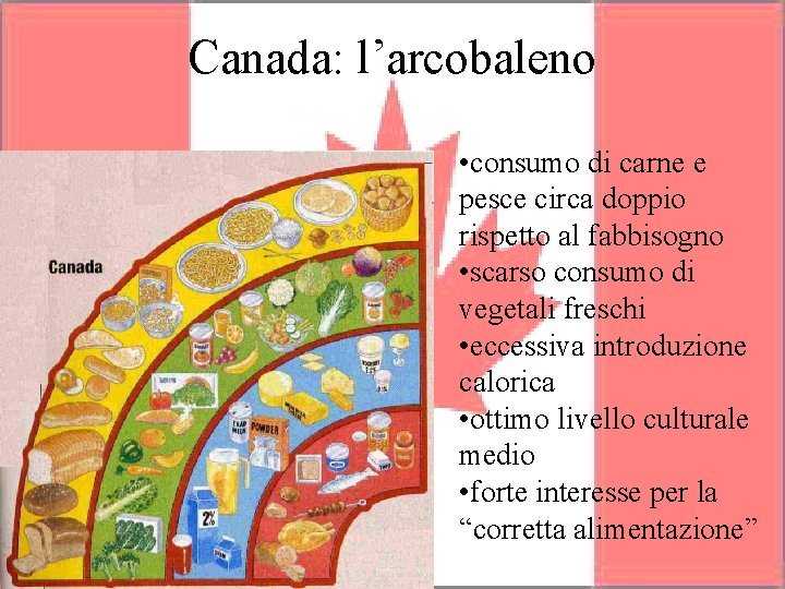 Canada: l’arcobaleno • consumo di carne e pesce circa doppio rispetto al fabbisogno •