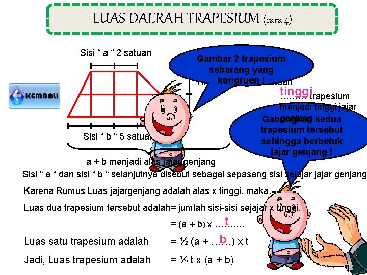 LUAS DAERAH TRAPESIUM (cara 4) Sisi “ a “ 2 satuan Gambar 2 trapesium