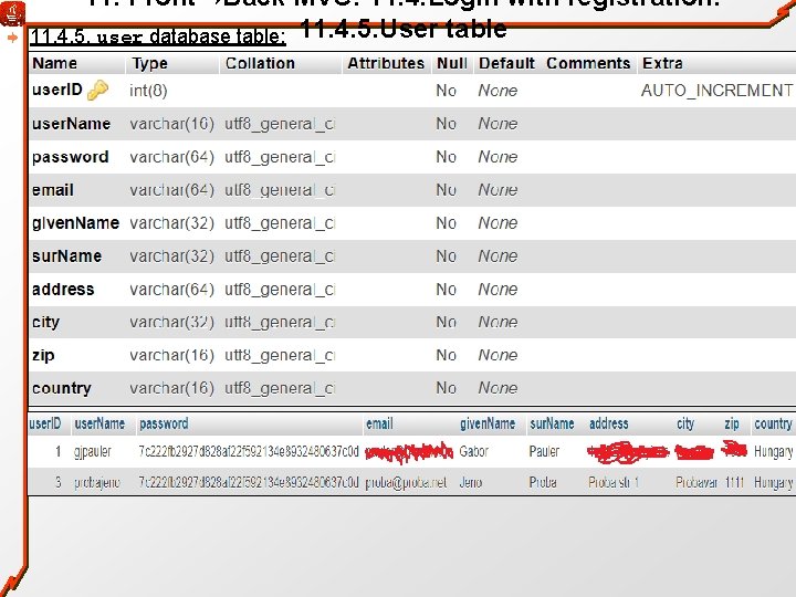 11. Front→Back MVC: 11. 4. Login with registration: 11. 4. 5. user database table: