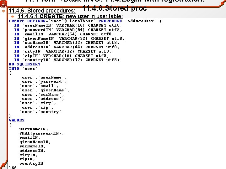11. Front→Back MVC: 11. 4. Login with registration: 11. 4. 6. Stored procedures: 11.