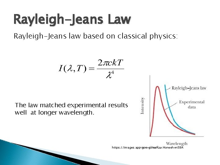 Rayleigh-Jeans Law Rayleigh-Jeans law based on classical physics: The law matched experimental results well