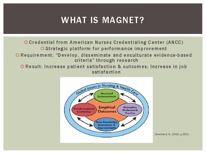 WHAT IS MAGNET? Credential from American Nurses Credentialing Center (ANCC ) Strategic platform for